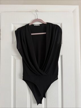 Zara Draped Black V-Neck Bodysuit